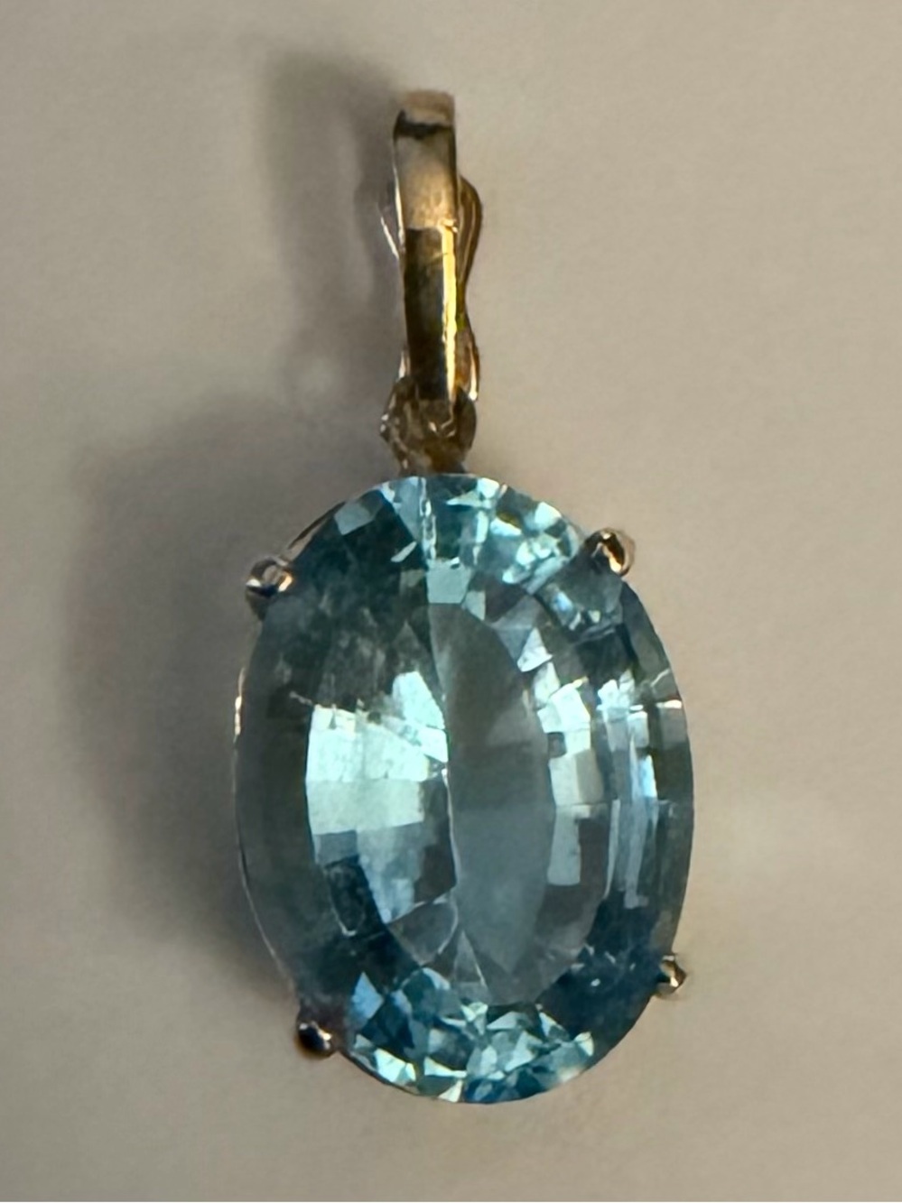 Oval Sky Blue Topaz Enhancer Pendant set in 14K Gold Basket with Clip Bale